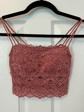 Gilly Hicks Hollister Velvet Lace Bralette XS Mauve Pink Boho Coquette Luxe